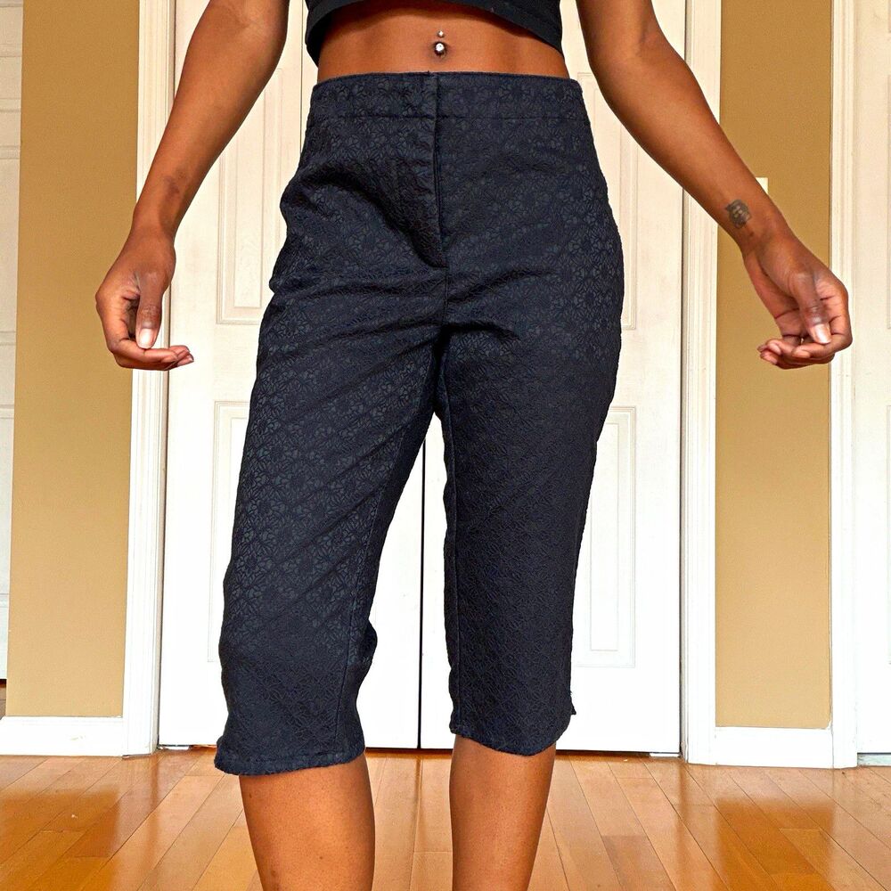 NYDJ Black Textured Jacquard Slim-Fit Capri Pants Stretch Pockets